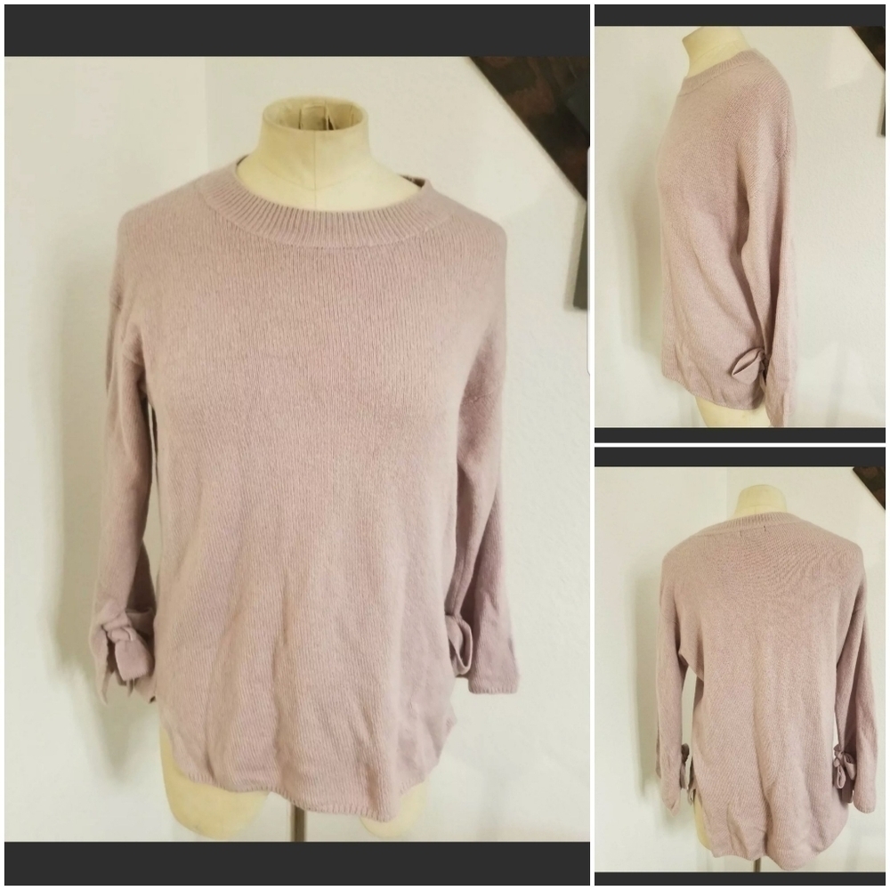Halogen Sz XS Sweatshirt Top Mute Pink Lavender Wool Blend Bow Accent Sleeves